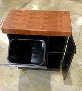 Foxcreek Baskets Farmhouse island-Farmhouse Mini butcher block island w/bun feet and tilt out trash can, view 4