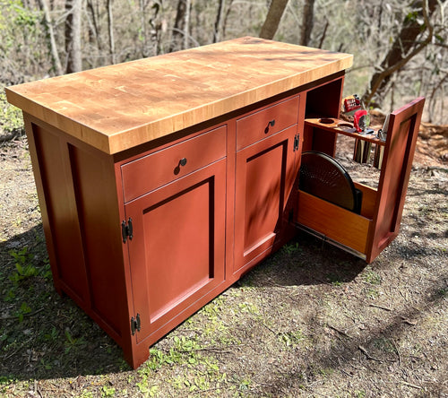 Foxcreek Baskets Island- Large Farmhouse Kitchen Island with Cherry End Grain Butcher Block Top