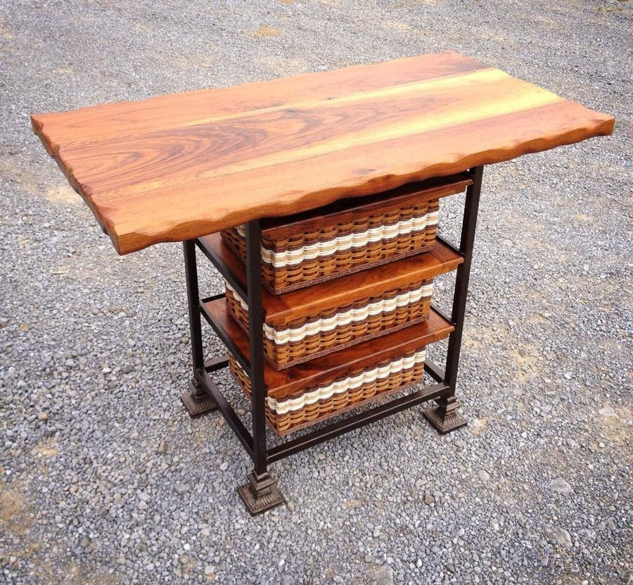 Foxcreek Baskets Island-Black Walnut 24x48 with metal square steel powder coated frame and Three Basket Drawers
