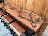 Foxcreek Baskets Live Edge- Fractal Burn Sofa Bar Table with 3 Bar Stools, view 2