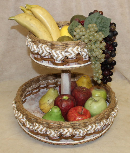 Foxcreek Baskets Double Lazy Susan distressed w/ribbon-Shabby Chic Collection