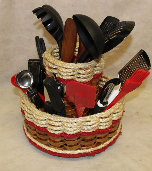 Foxcreek Baskets Double Utensil Lazy Susan Basket-Shabby Chic Collection