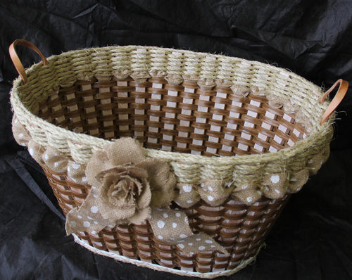 Foxcreek Baskets Laundry Basket burlap ribbon w/flower-Shabby Chic