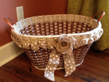 Foxcreek Baskets Laundry Basket burlap ribbon w/flower-Shabby Chic, view 2
