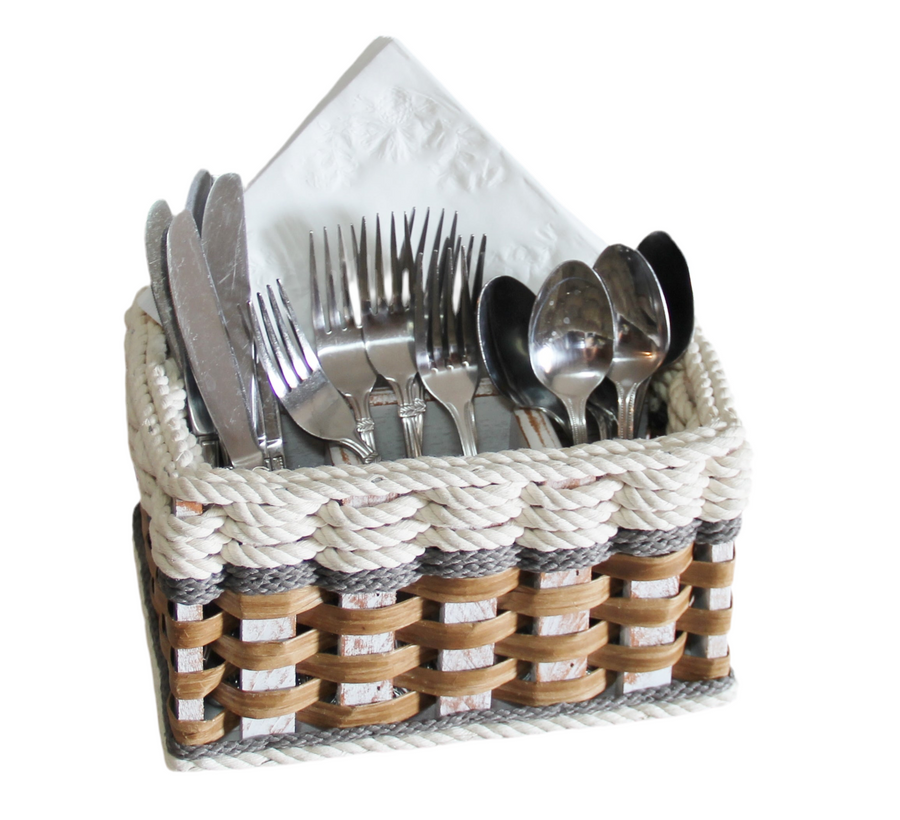 Foxcreek Baskets Silverware Basket-- Cottage Grey