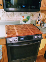 Foxcreek Baskets Stove Top Cover-Mahogany End Grain with handles, view 2
