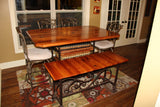 Foxcreek Baskets Table-40x60 distressed mahogany sq. steel frame w/bench and chairs, view 4