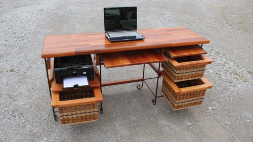 Foxcreek Baskets Table-Mahogany Desk with wrought iron