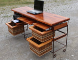 Foxcreek Baskets Table-Mahogany Desk with wrought iron, view 4