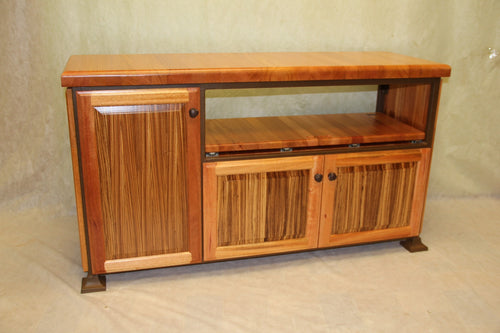 Foxcreek Baskets Table--flat screen small entertainment unit w/zebra wood