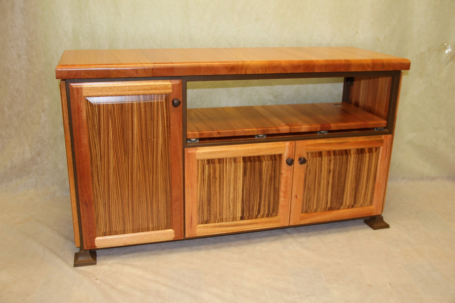 Foxcreek Baskets Table--flat screen small entertainment unit w/zebra wood