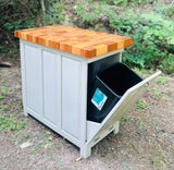 Foxcreek Baskets Triple Trash and Recycle kitchen island with end grain butcher block top, slide out trash and recycle, tilt out trash bin, view 2