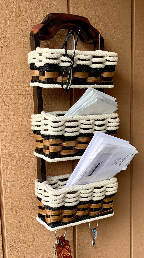Foxcreek Baskets Wall Organizer Triple Baskets w/ hooks-Cottage Black