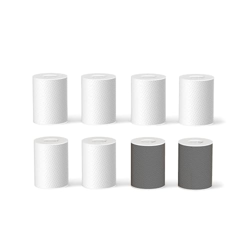 Frizzlife FF1080 Faucet Extender 8pcs Replacement Cartridge, 2pcs Carbon Fiber and 6pcs PP Cotton Filter for FF1080, FF1080-EX, FF1440 Sink Faucet Water Filter