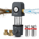 Frizzlife 40 & 100 Micron Spin Down Sediment Water Filter with Pressure Gauge and Built-in Scraper, Reusable and Flushable Whole House Pre-Filtration System, 1" + 3/4" NPT, BPA Free, JG40-100, view 2