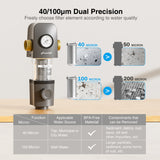 Frizzlife 40 & 100 Micron Spin Down Sediment Water Filter with Pressure Gauge and Built-in Scraper, Reusable and Flushable Whole House Pre-Filtration System, 1" + 3/4" NPT, BPA Free, JG40-100, view 4