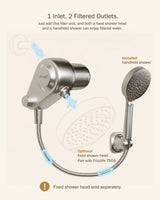 Frizzlife Dual-Outlet Shower Filter with Handheld Sprayer, Keeps Existing Fixed Shower Head, Both Heads Get Filtered Water, High Pressure 3-Mode, 210g KDF-55 and Calcium Sulfite, Reduces Chlorine, view 3