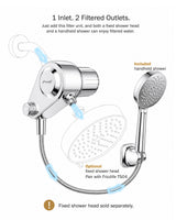 Frizzlife Dual-Outlet Shower Filter with Handheld Sprayer, Keeps Existing Fixed Shower Head, Both Heads Get Filtered Water, High Pressure 3-Mode, 210g KDF-55 and Calcium Sulfite, Reduces Chlorine, view 3