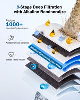 Frizzlife 1000GPD Reverse Osmosis Water Filter, NSF/ASNI 58&372 Standard, Alkaline Mineral pH+ Reverse Osmosis, 9-Stage Filtration Tankless RO, 2:1 Pure to Drain, Under Sink, Smart Faucet, PD1000-N, view 6