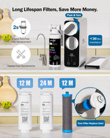 Frizzlife Reverse Osmosis Water Filter - Alkaline Mineral pH+, NSF/ASNI 58&53&42&372 Standard, 600GPD Tankless RO Reverse Osmosis System, Under Sink, 2:1 Pure to Drain, Smart LED Faucet, PD600-N, view 2