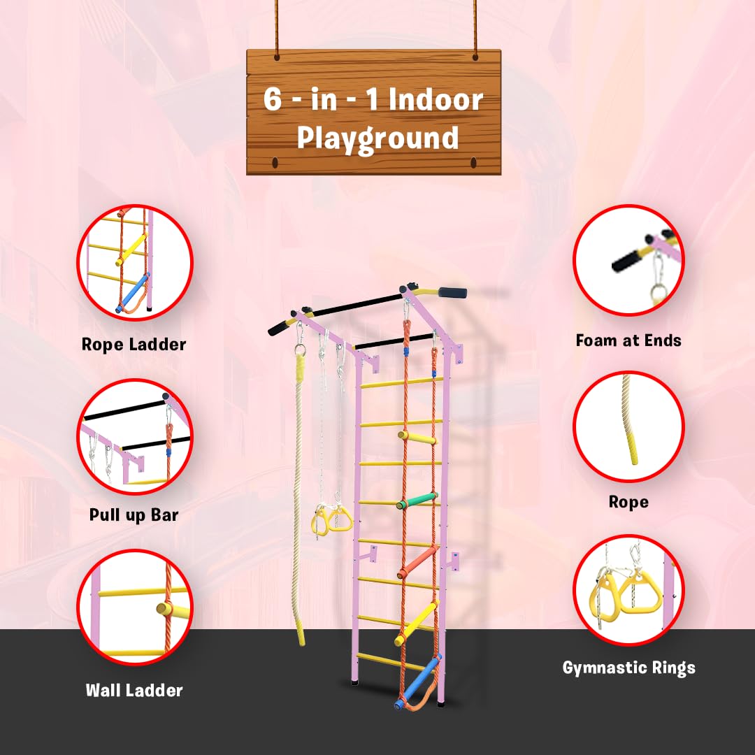 Funphix 5 In 1 Swedish Ladder Wall Gym Set – Small – Pink, view 6