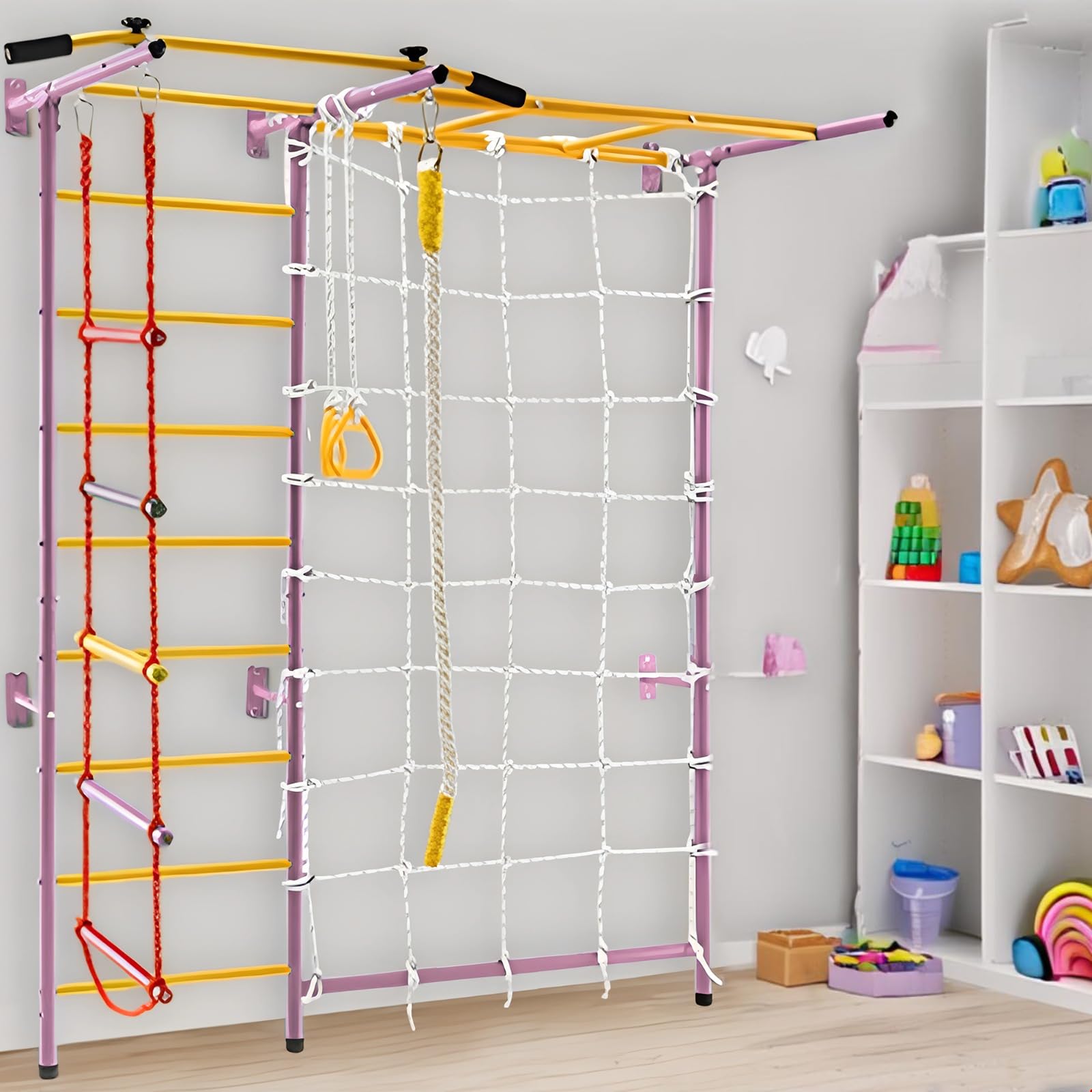 Funphix 7 In 1 Swedish Ladder Wall Gym Set – Large – Pink, view 3