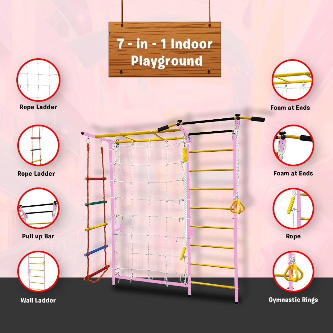 Funphix 7 In 1 Swedish Ladder Wall Gym Set – Large – Pink, view 4