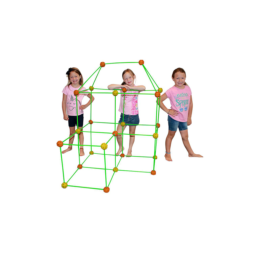 Funphix 77 Pc Fort Building Kit with Glow in The Dark Sticks – Fun Construction Toy for Age 5+ Creative Play – Encourages Imagination & Teamwork ( 14 Orange & 14 Yellow Balls)