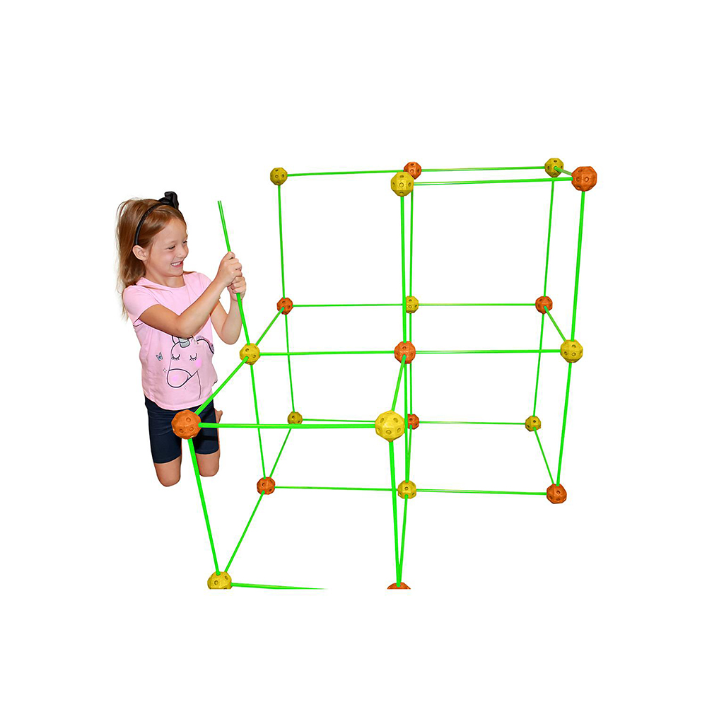 Funphix 77 Pc Fort Building Kit with Glow in The Dark Sticks – Fun Construction Toy for Age 5+ Creative Play – Encourages Imagination & Teamwork ( 14 Orange & 14 Yellow Balls), view 6