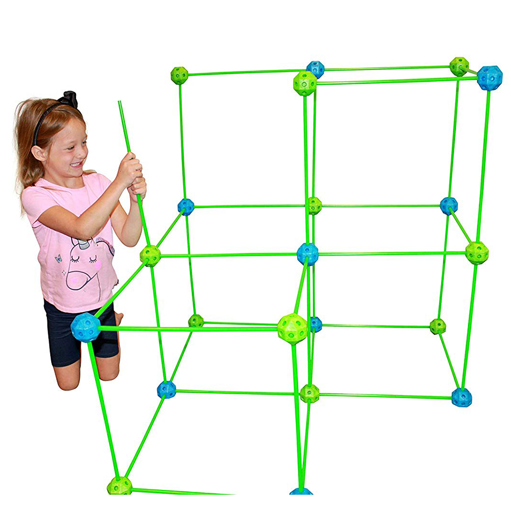 Funphix 77 Pc Fort Building Kit with Glow in The Dark Sticks – Fun Construction Toy for Age 5+ Creative Play – Encourages Imagination & Teamwork (Blue and Green Balls), view 2