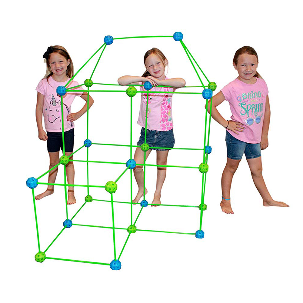 Funphix 77 Pc Fort Building Kit with Glow in The Dark Sticks – Fun Construction Toy for Age 5+ Creative Play – Encourages Imagination & Teamwork (Blue and Green Balls), view 4