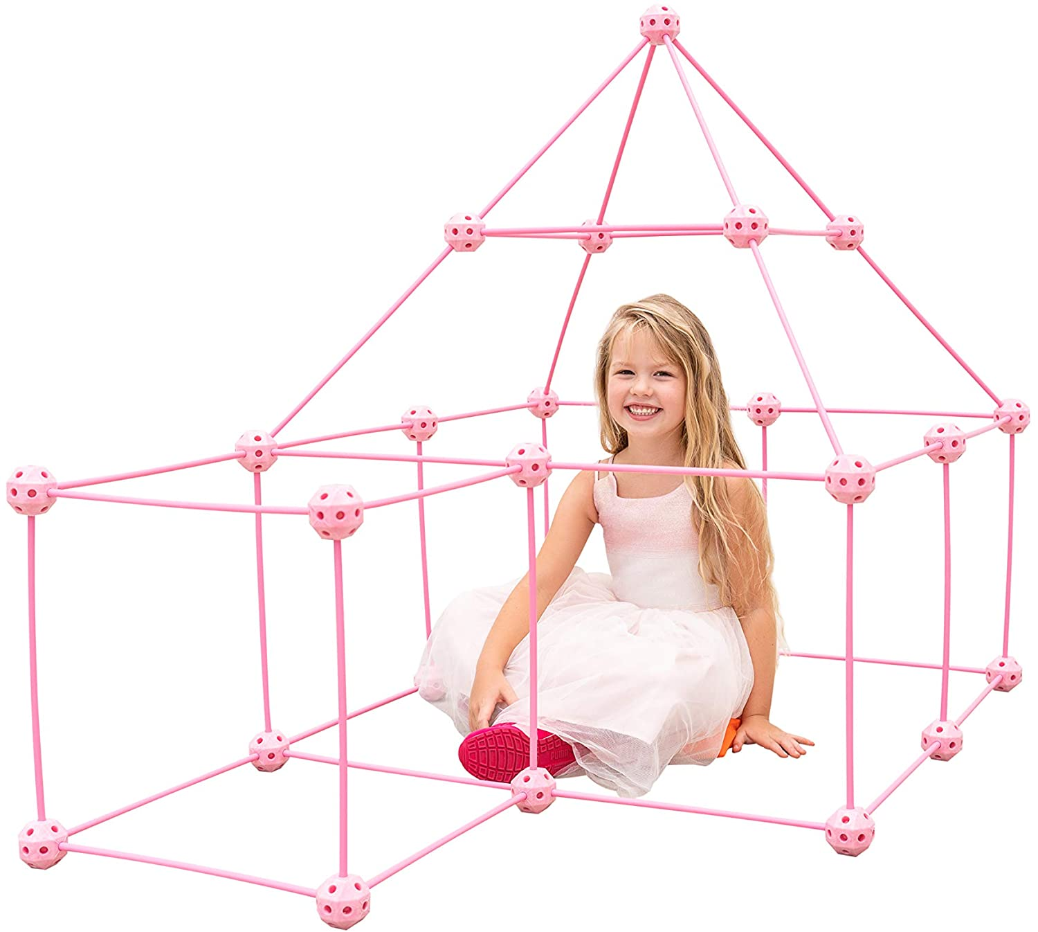 Funphix 99 Pc Princess Castle Kit with Pink Poles, Net Sheet & Lights – Age 5+ Fun Fort Building Toy – Encourages Young Imaginations, view 2