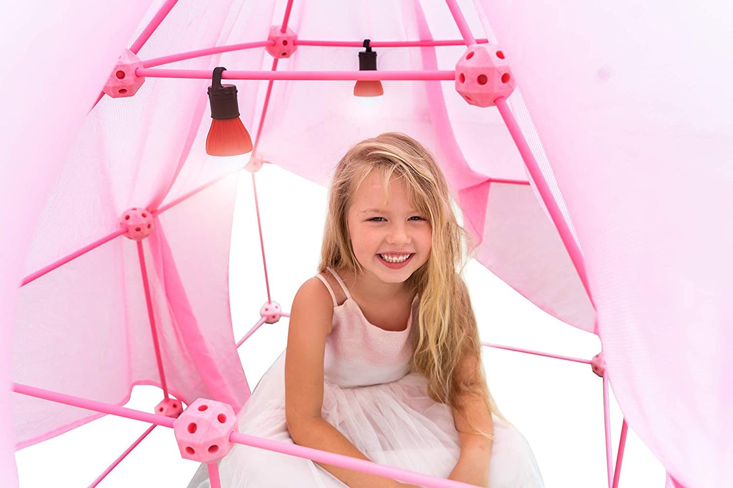 Funphix 99 Pc Princess Castle Kit with Pink Poles, Net Sheet & Lights – Age 5+ Fun Fort Building Toy – Encourages Young Imaginations, view 3