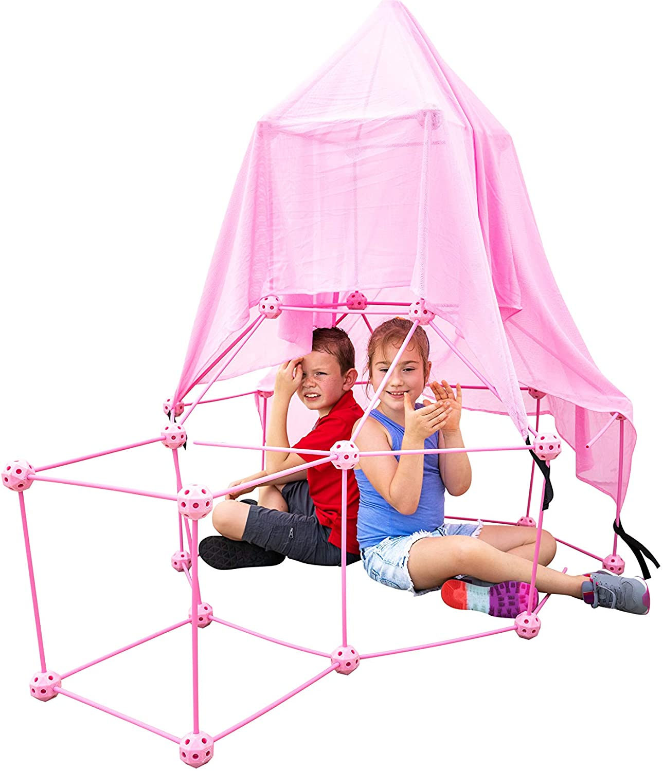 Funphix 99 Pc Princess Castle Kit with Pink Poles, Net Sheet & Lights – Age 5+ Fun Fort Building Toy – Encourages Young Imaginations, view 4