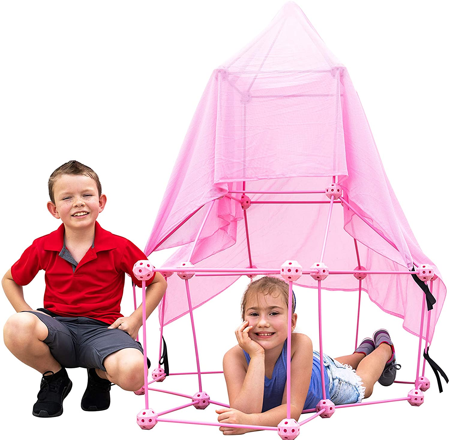 Funphix 99 Pc Princess Castle Kit with Pink Poles, Net Sheet & Lights – Age 5+ Fun Fort Building Toy – Encourages Young Imaginations, view 5