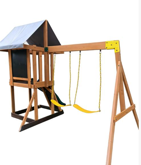 Funphix Backyard Kids Playset with Slide, Climbing Wall & Double Swing, view 4