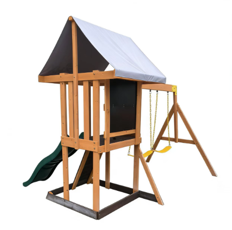 Funphix Backyard Kids Playset with Slide, Climbing Wall & Double Swing, view 5