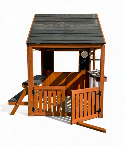 Funphix Cedar Kids Playhouse Kitchen with Picnic Bench, view 2