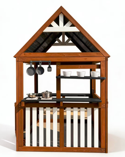 Funphix Cedar Kids Playhouse Kitchen with Picnic Bench, view 3