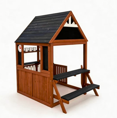 Funphix Cedar Kids Playhouse Kitchen with Picnic Bench, view 4