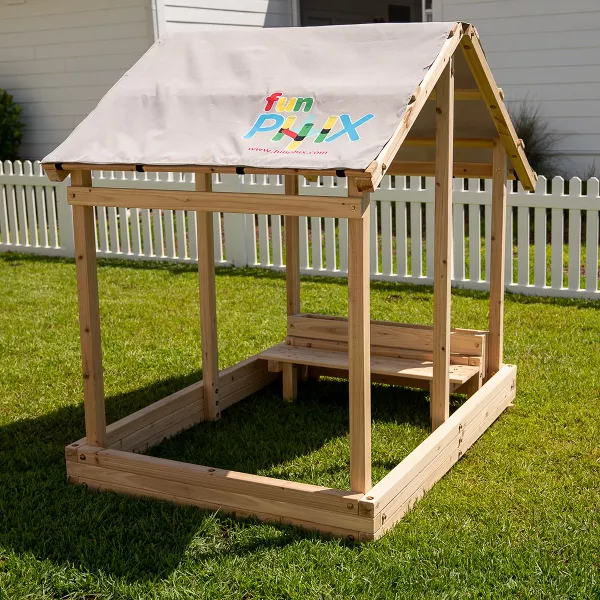 Funphix Dig n’ Play Wooden Sandbox Playhouse with Bench & Flower Planter, Outdoor Sand Pit for Kids, view 5