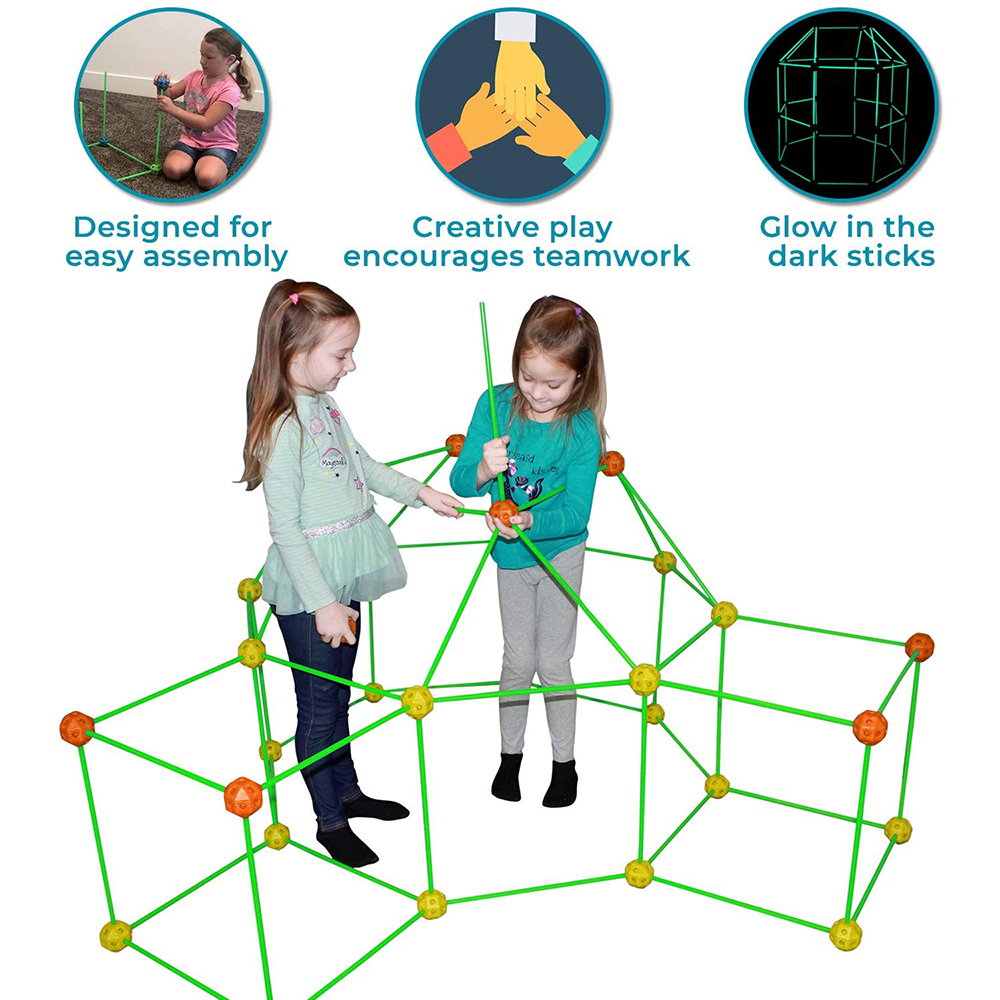 Funphix Fort 154 Pc Set for Supersized Glow in The Dark Fort Building – Encourages Teamwork, Stimulates Imagination for Age 5+(Orange / Yellow Balls), view 2