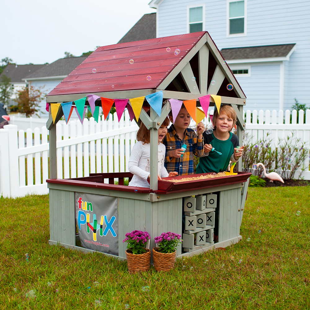 Funphix Hangout Hut, Kids Outdoor Wooden Playhouse with Sandbox & Tic Tac Toe, view 6