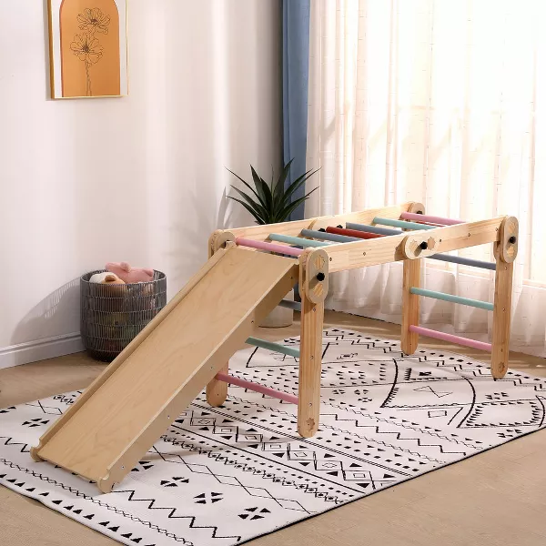 Funphix Kids Modular Wooden Pikler with Ramp/Slide – Colored, view 2