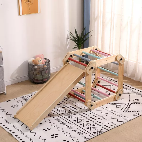 Funphix Kids Modular Wooden Pikler with Ramp/Slide – Colored, view 3