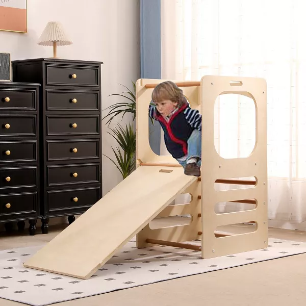 Funphix Kids Step Stool Learning Helper Tower Kitchen Stool with Chalkboard and Slide, view 2