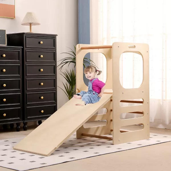 Funphix Kids Step Stool Learning Helper Tower Kitchen Stool with Chalkboard and Slide, view 4