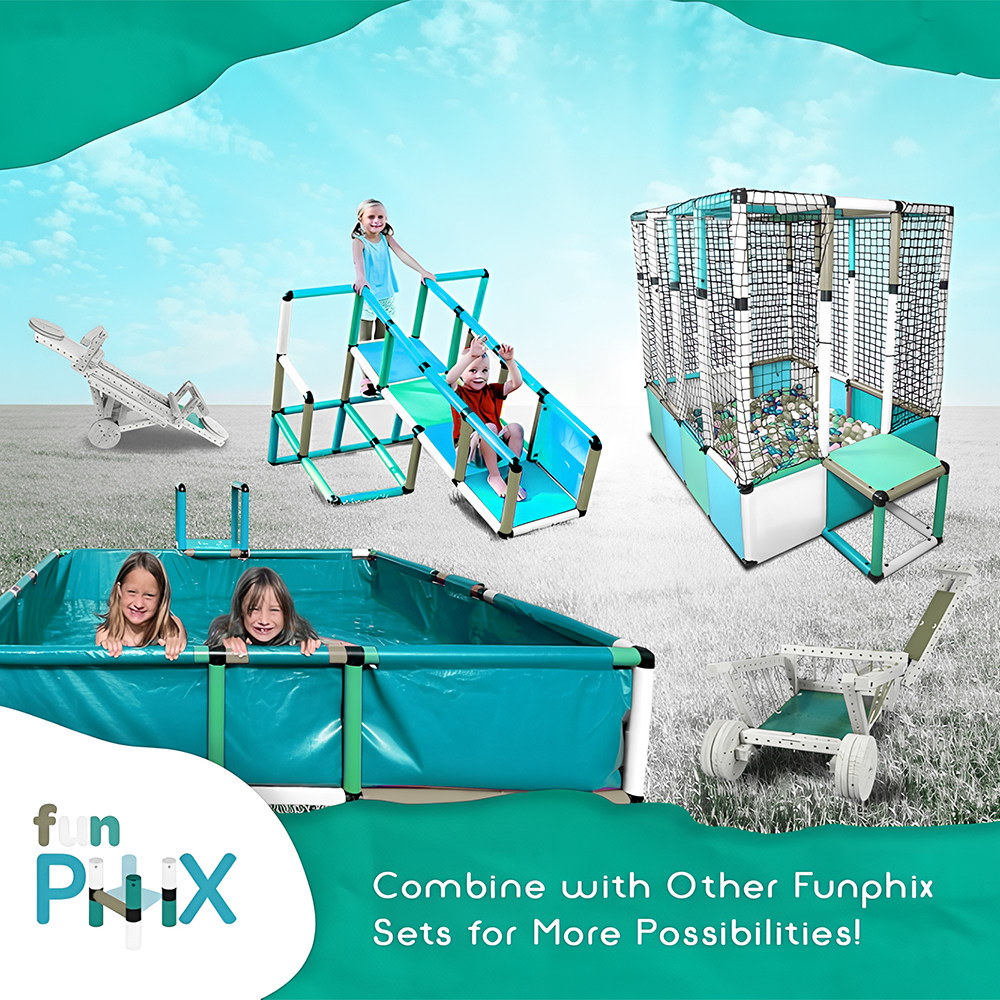 Funphix Large Ball Pits for Toddlers I Dive in Ball Pit Building Toy with Net, Bungee Cords, Tubes & Connectors I Indoor & Outdoor Playset, view 2