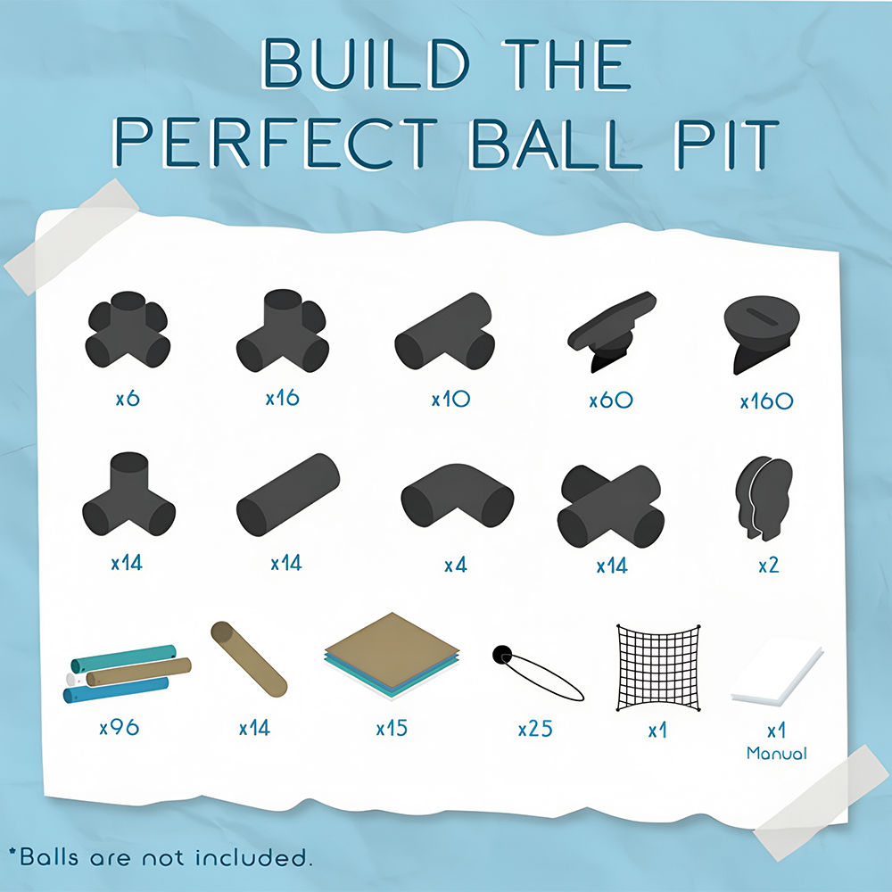 Funphix Large Ball Pits for Toddlers I Dive in Ball Pit Building Toy with Net, Bungee Cords, Tubes & Connectors I Indoor & Outdoor Playset, view 5