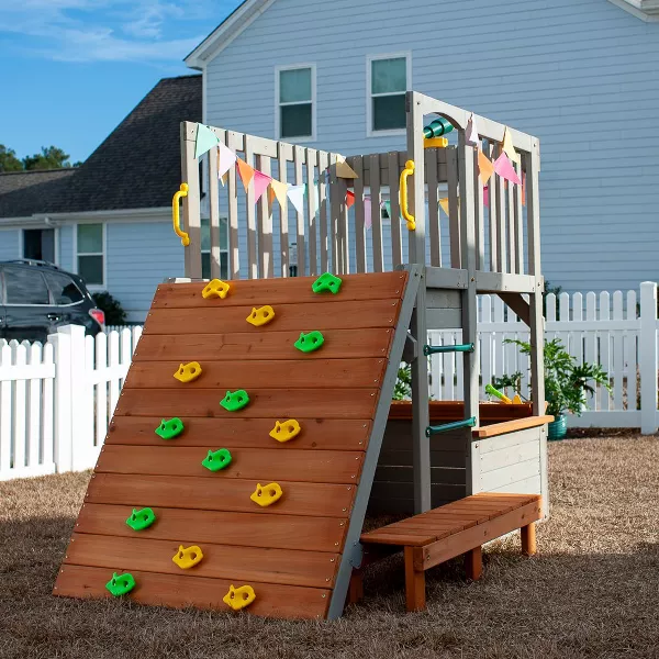 Funphix Lookout Post Outdoor Wooden Playhouse, Buildable Kids Backyard Playset with Climbing Ramp, view 2